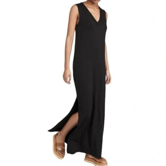 Tahari Classic Casual Elegance Black Sleeveless Side Slits Carefree Maxi Dress - Picture 1 of 7